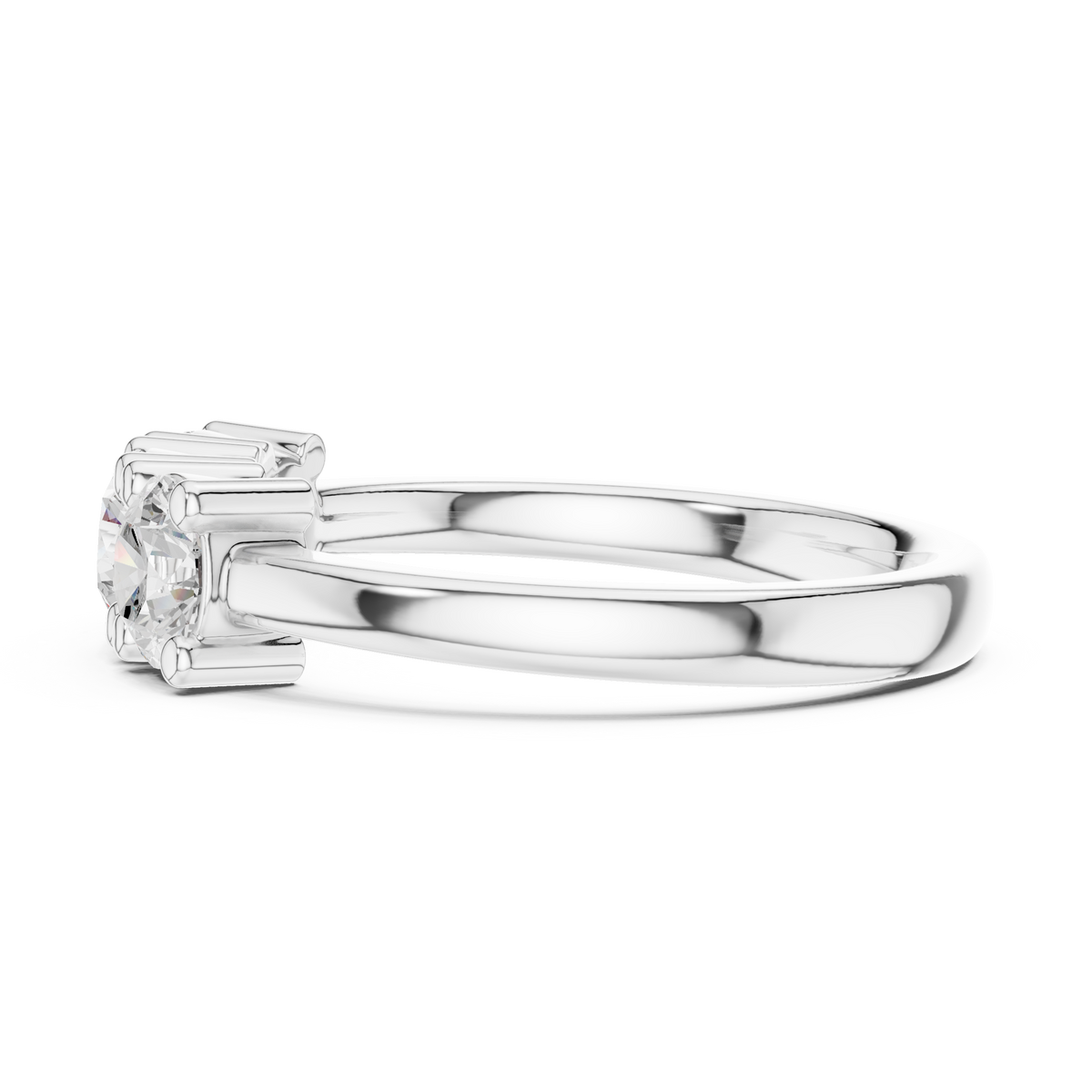 Round Three-Stone Shared-Prong Ring