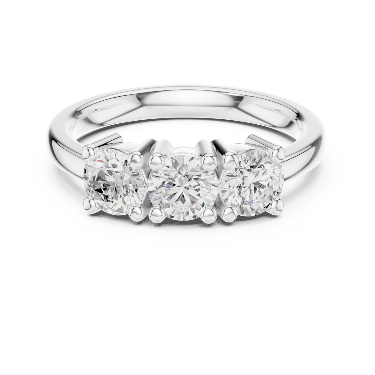 Round Three-Stone Shared-Prong Ring