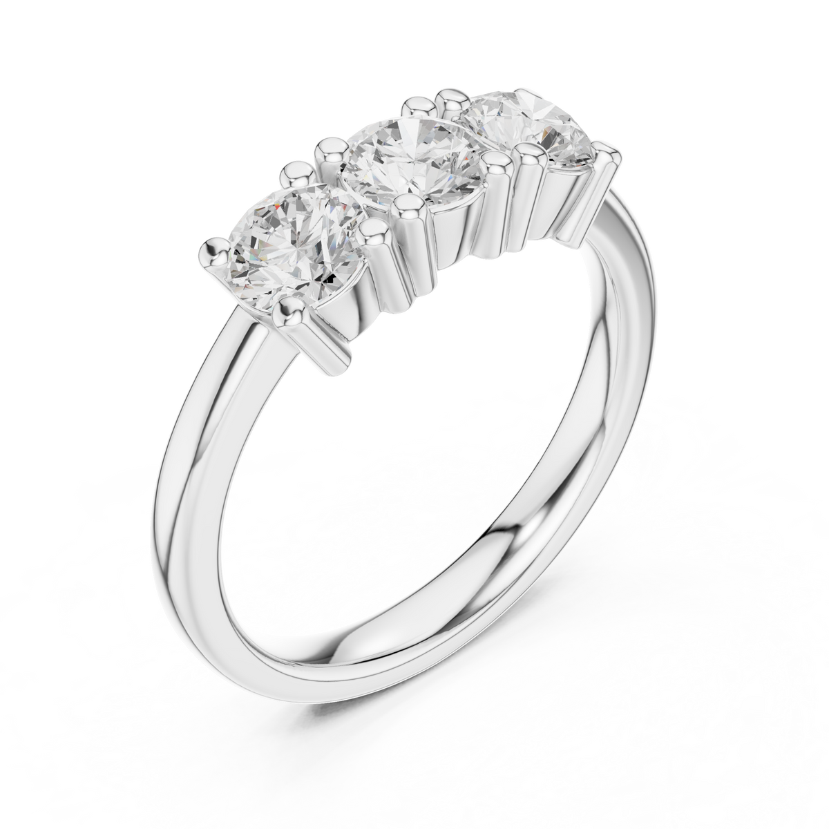 Round Three-Stone Shared-Prong Ring