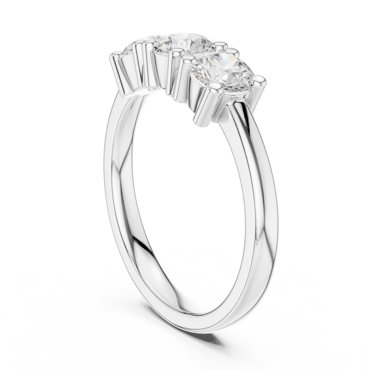 Round Three-Stone Shared-Prong Ring
