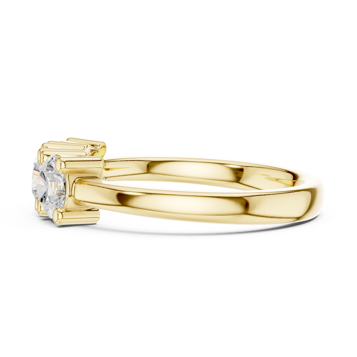 Round Three-Stone Shared-Prong Ring