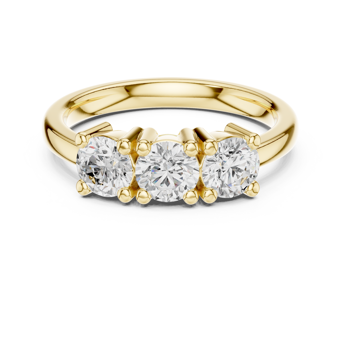 Round Three-Stone Shared-Prong Ring