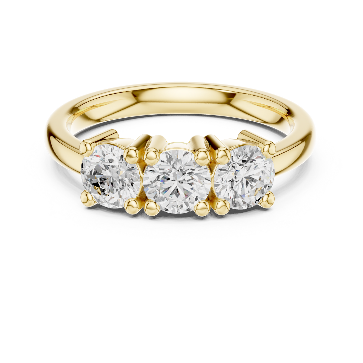 Round Three-Stone Shared-Prong Ring
