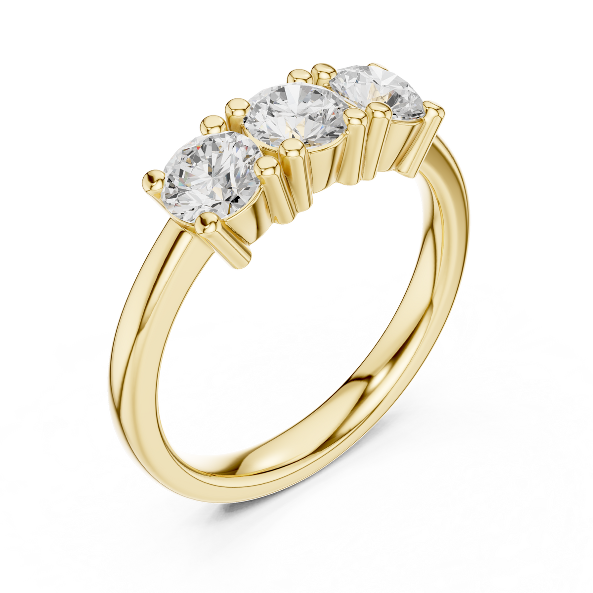 Round Three-Stone Shared-Prong Ring