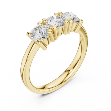 Round Three-Stone Shared-Prong Ring