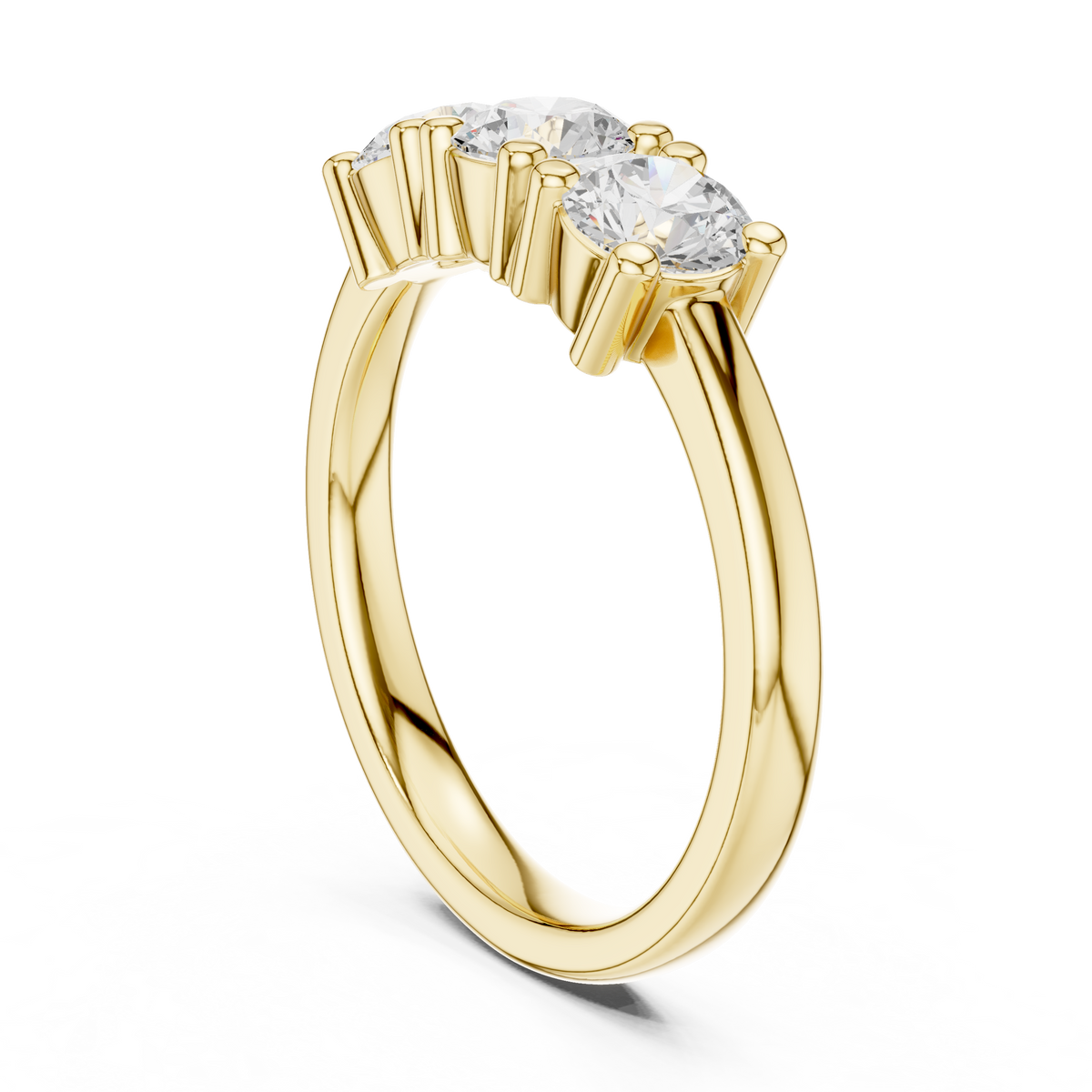 Round Three-Stone Shared-Prong Ring