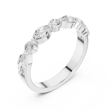 Alternating marquise and round east-west band white gold front view