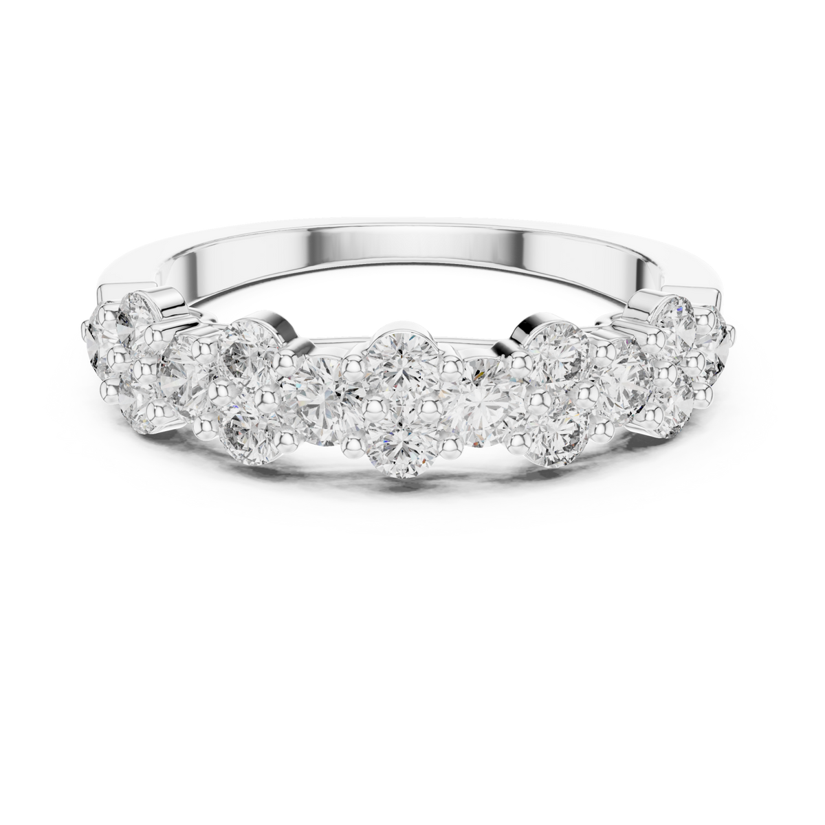 Alternating round cluster half band white gold detail view