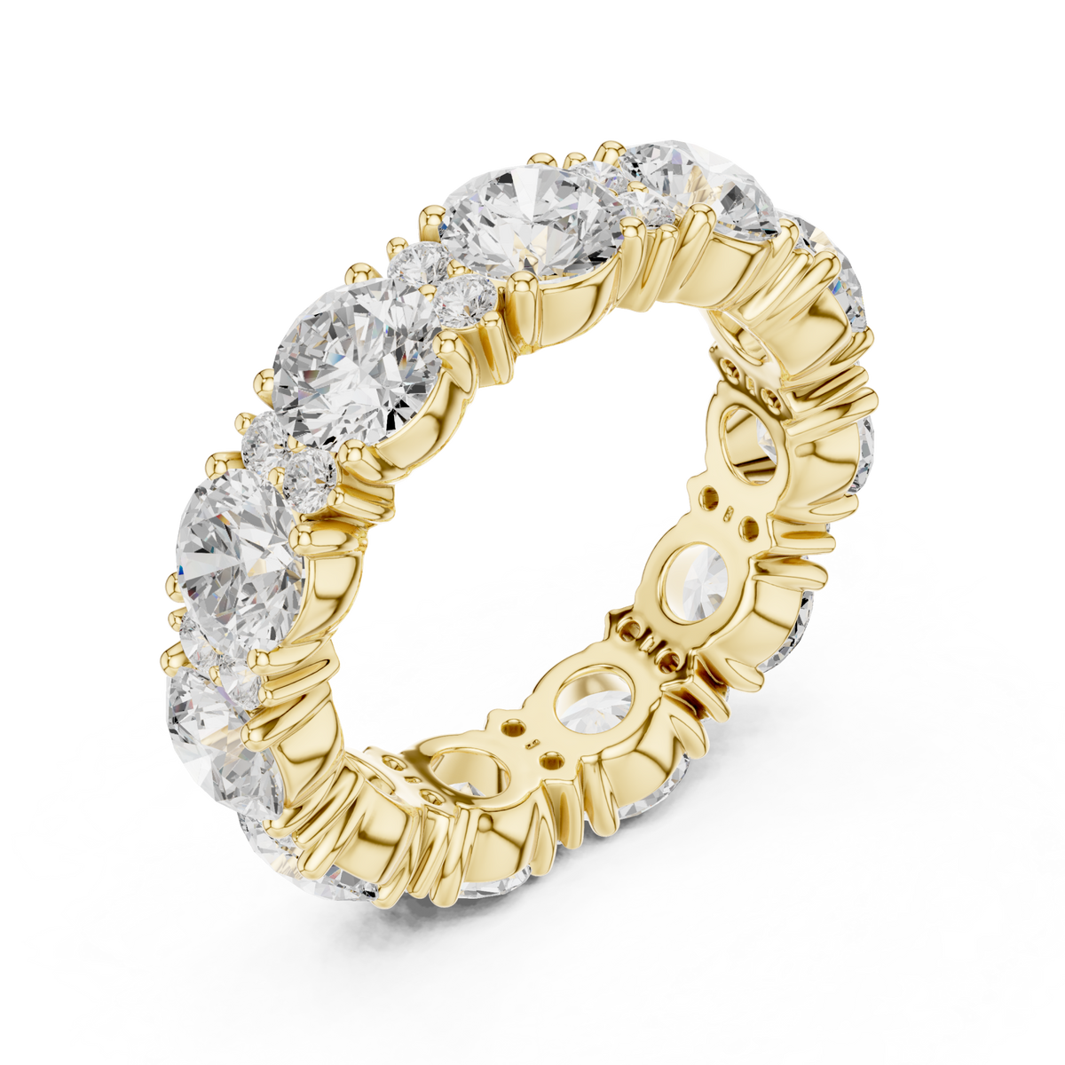 Alternating round full eternity band yellow gold front view