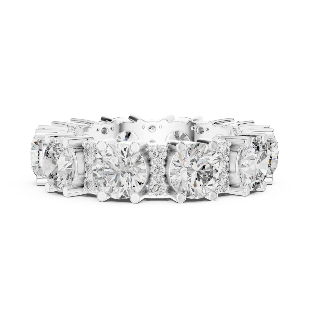 Alternating size round eternity band white gold angle view