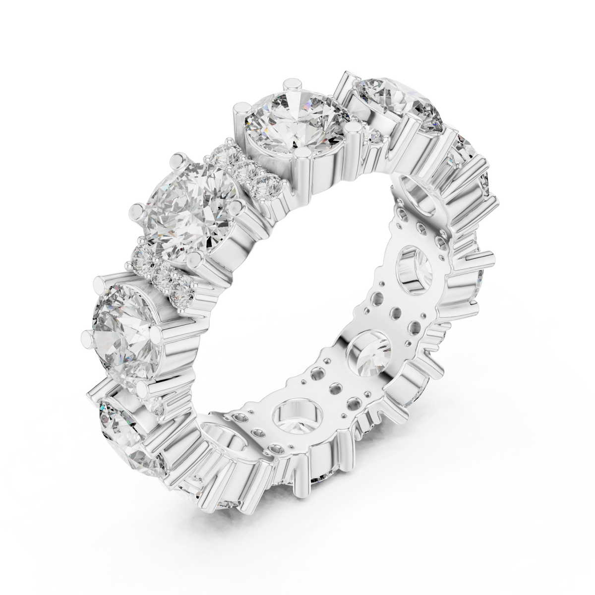 Alternating size round eternity band white gold front view