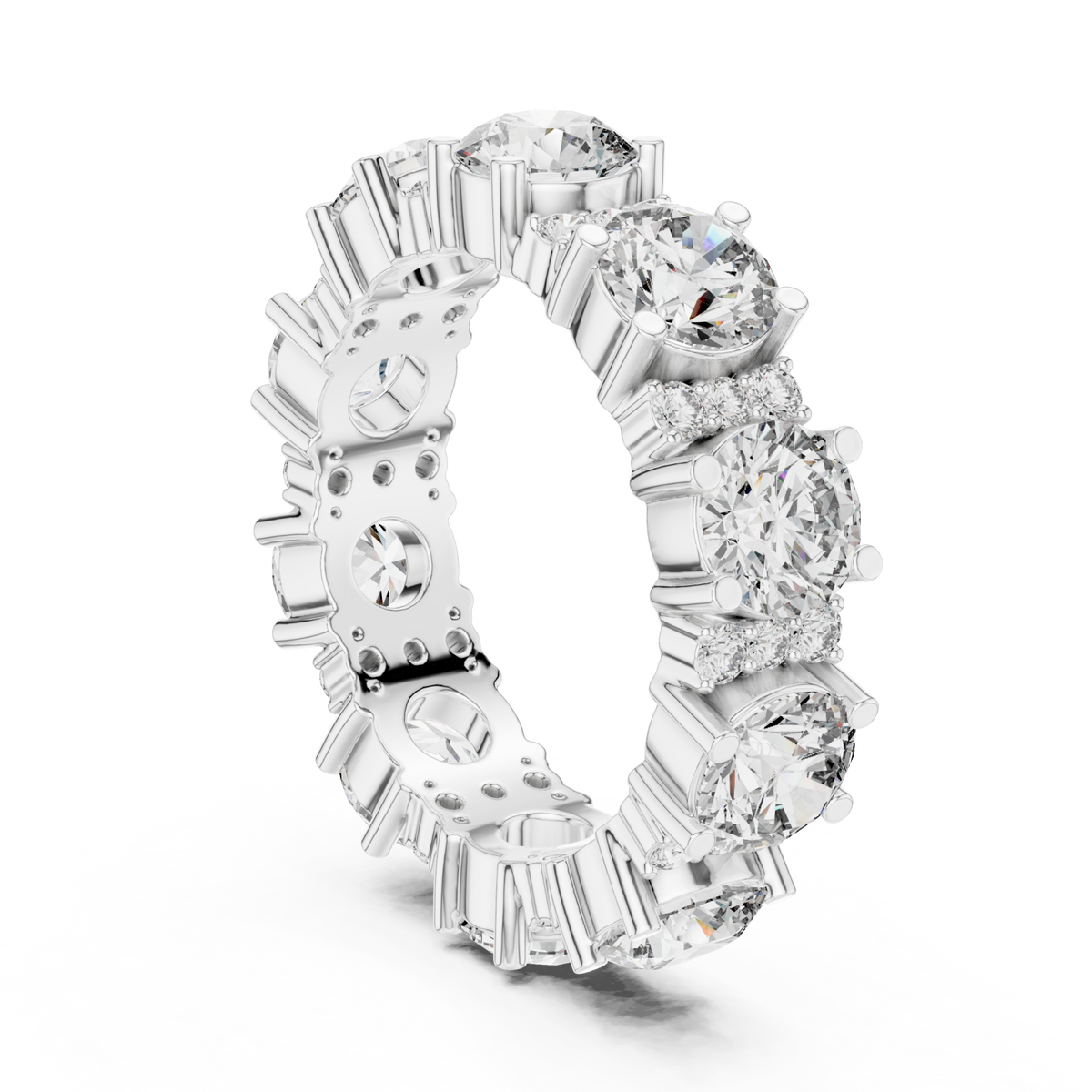 Alternating size round eternity band white gold side view