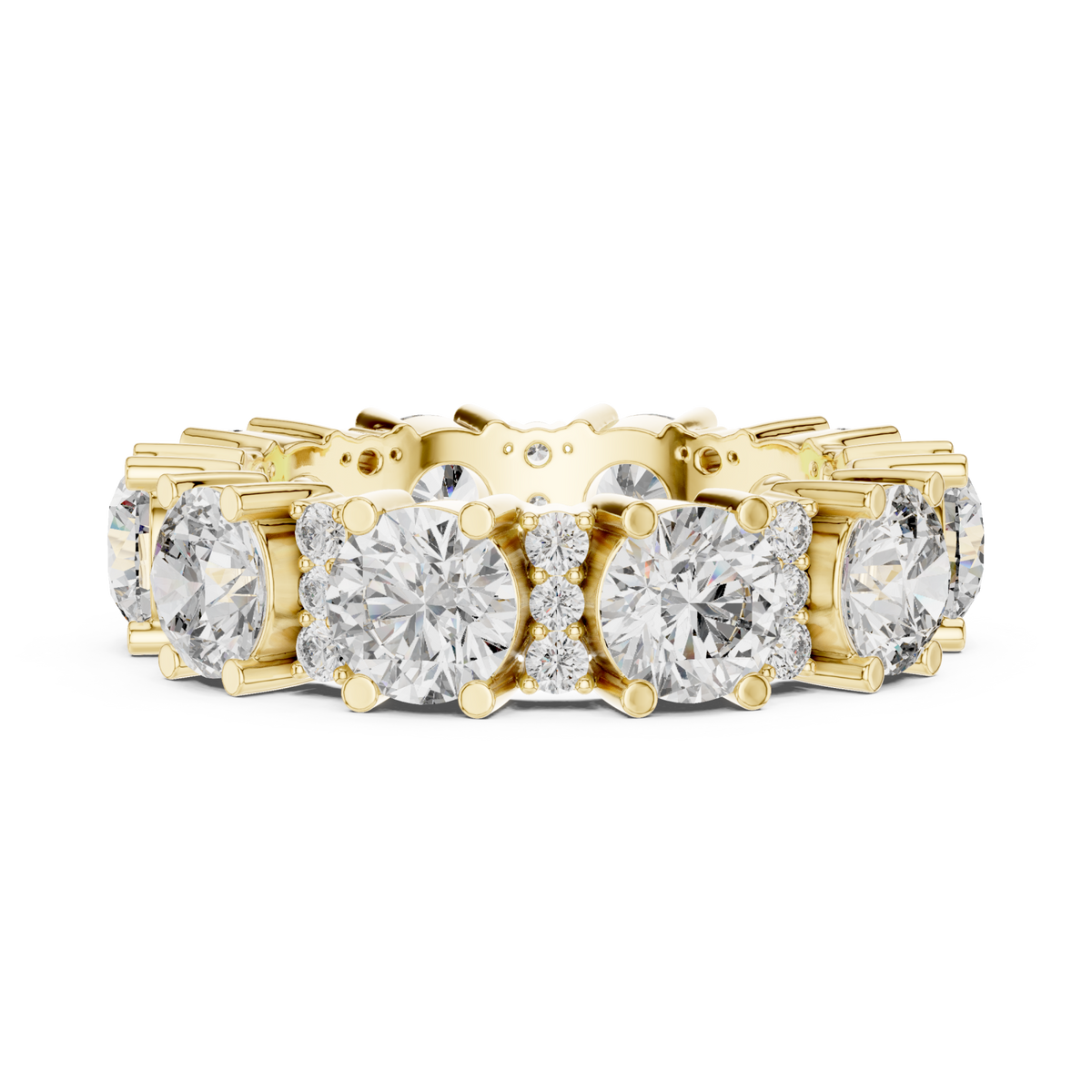 Alternating size round eternity band yellow gold angle view