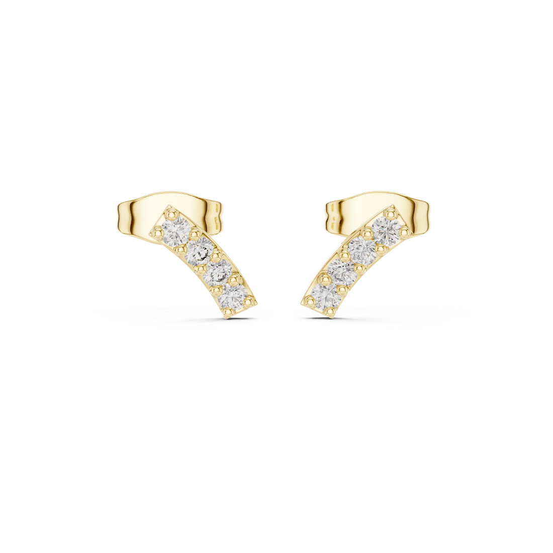 Gold Angled Pave Bar Studs Front View