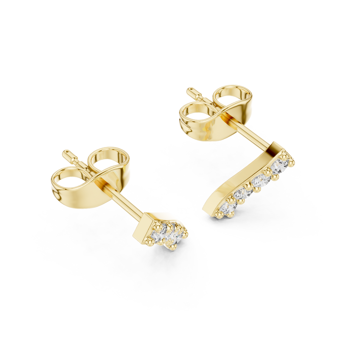Gold Angled Pave Bar Studs Front View