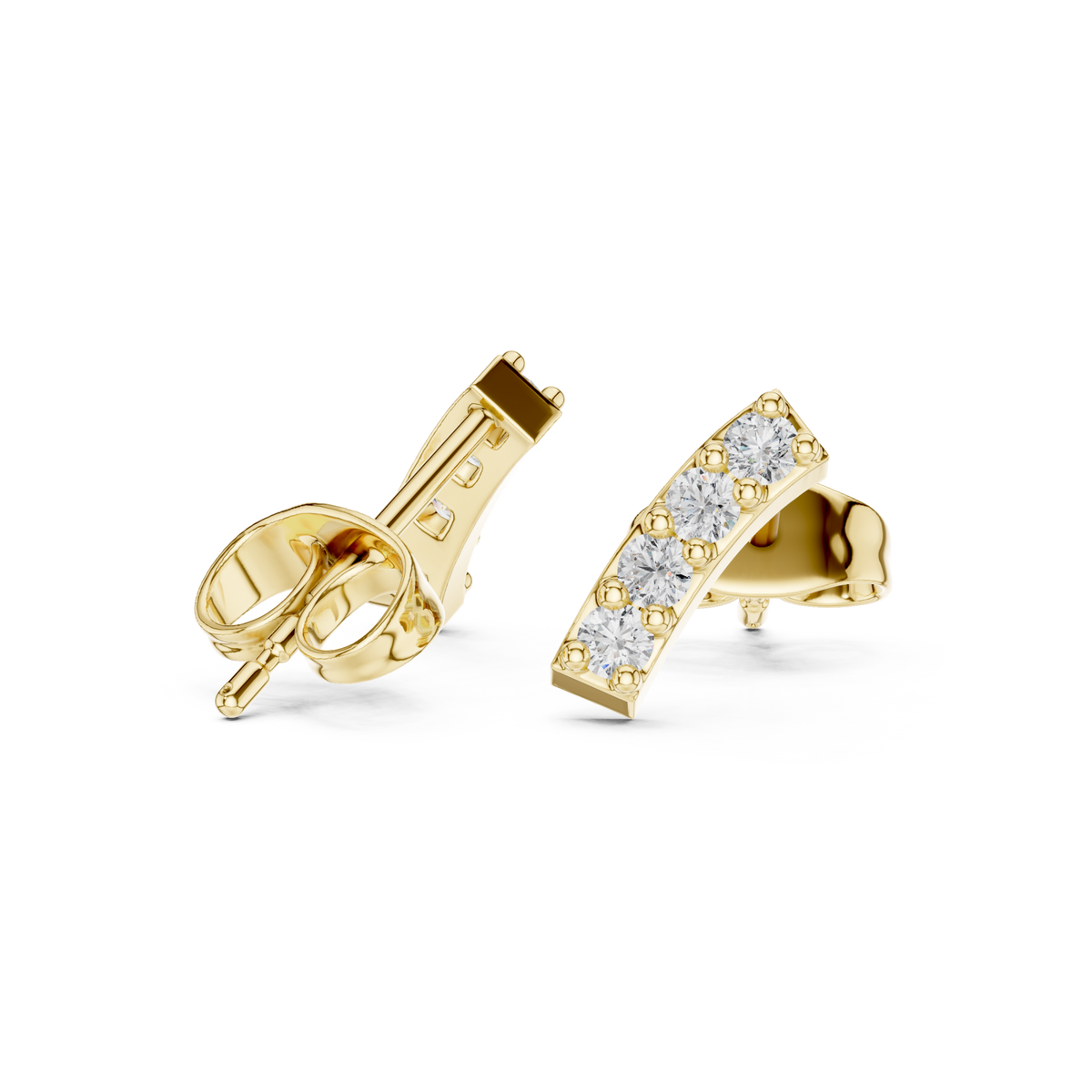  Gold Angled Pave Bar Studs Side View