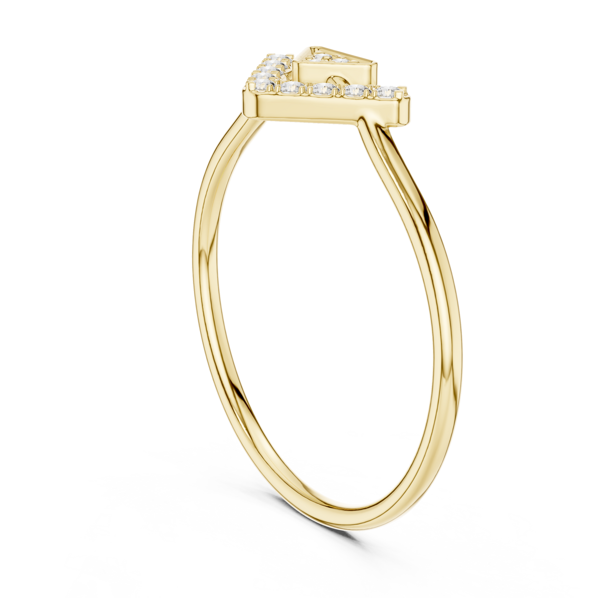 Arrow pave open ring yellow gold side view