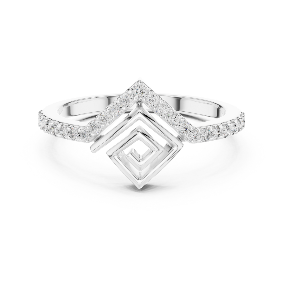 Art deco chevron pave ring white gold detail view