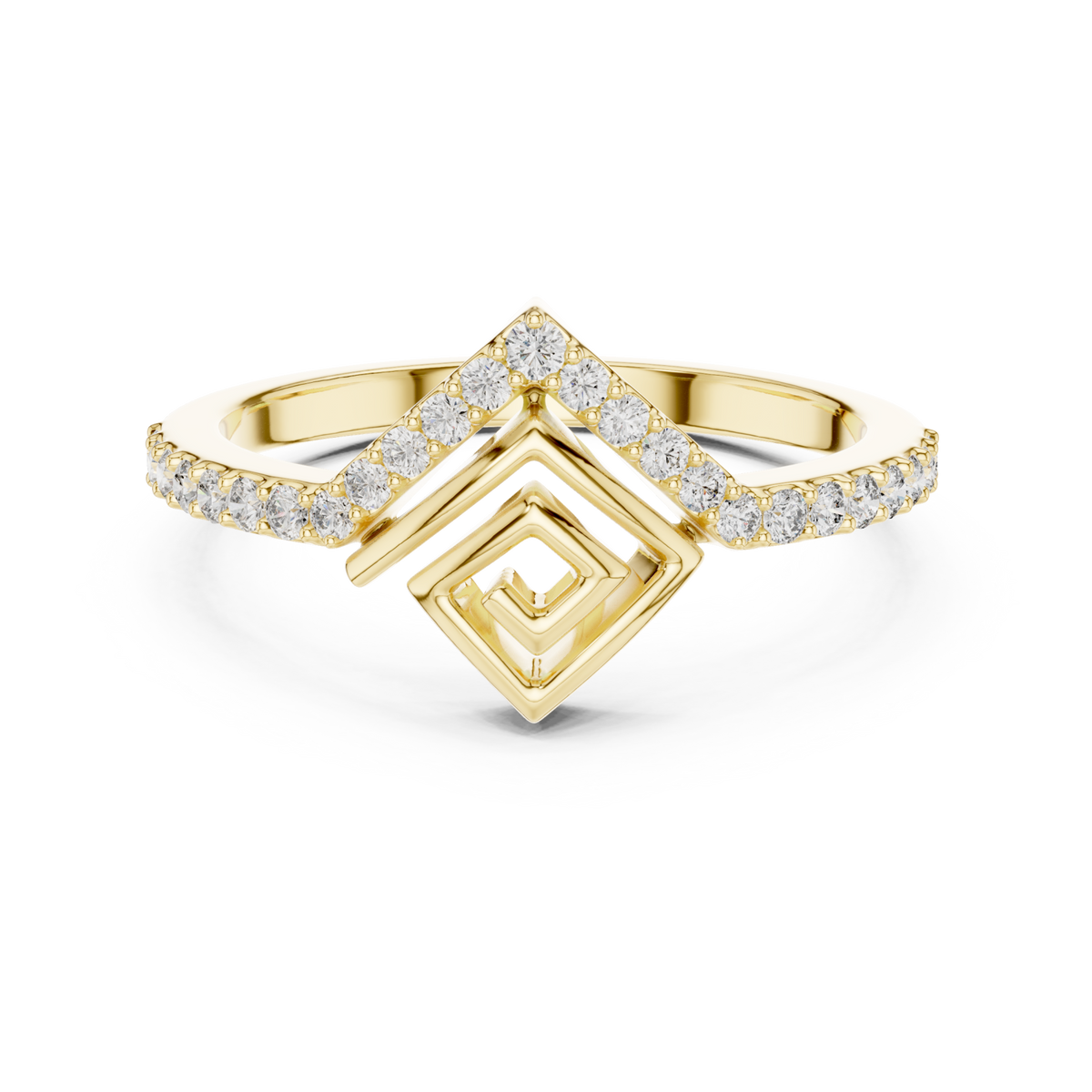 Art deco chevron pave ring yellow gold detail view