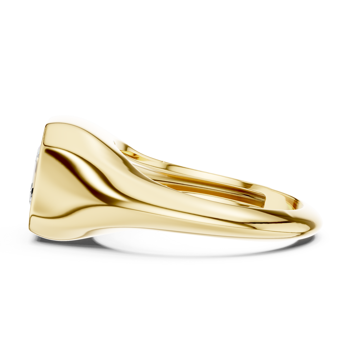 Asscher bezel signet ring yellow gold side view