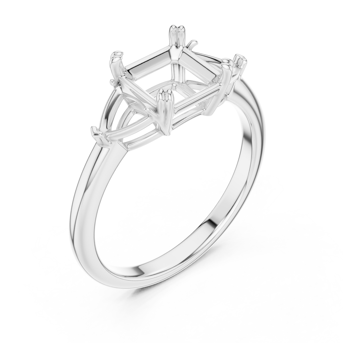 Asscher bold trillion three stone engagement ring white gold angle view