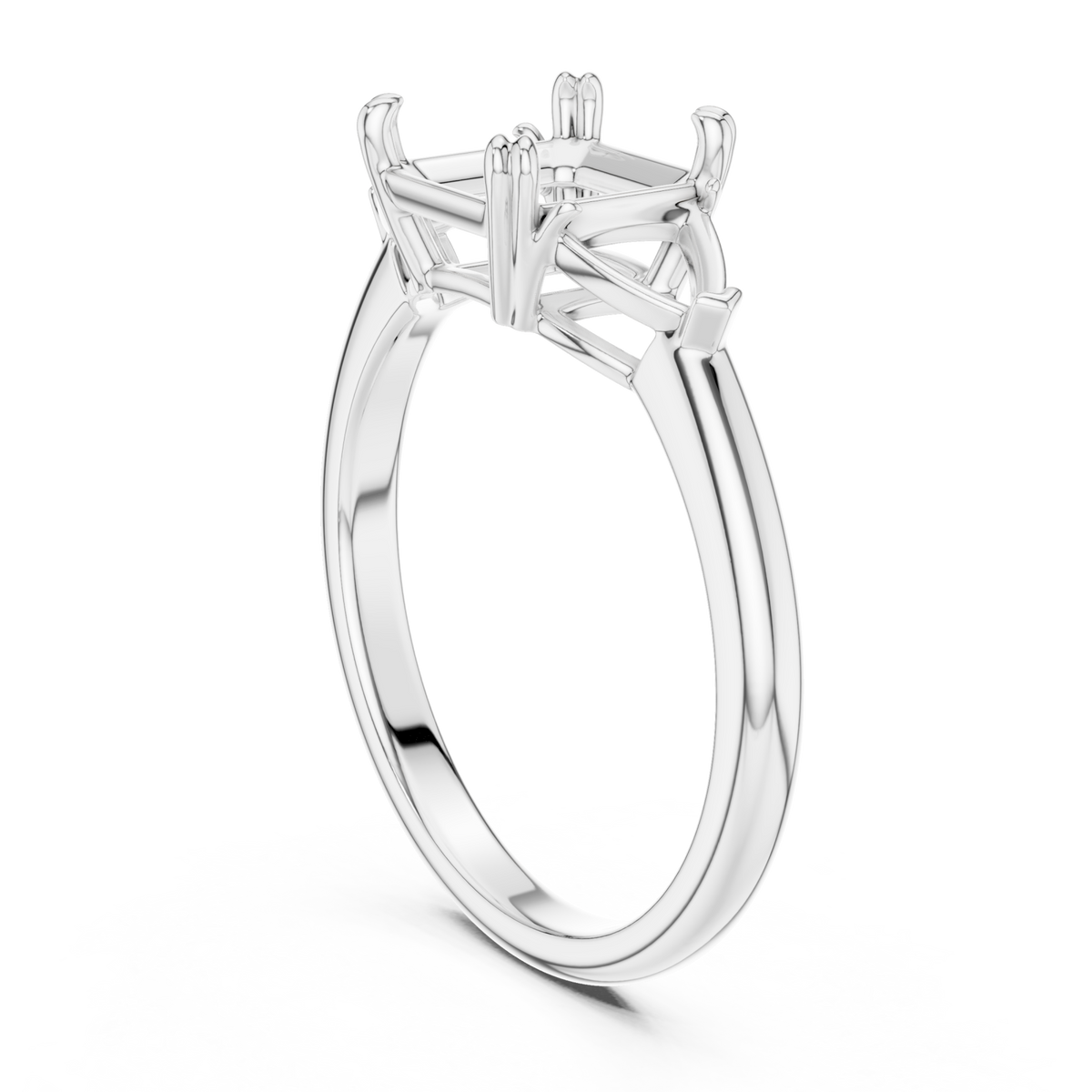Asscher bold trillion three stone engagement ring white gold front view