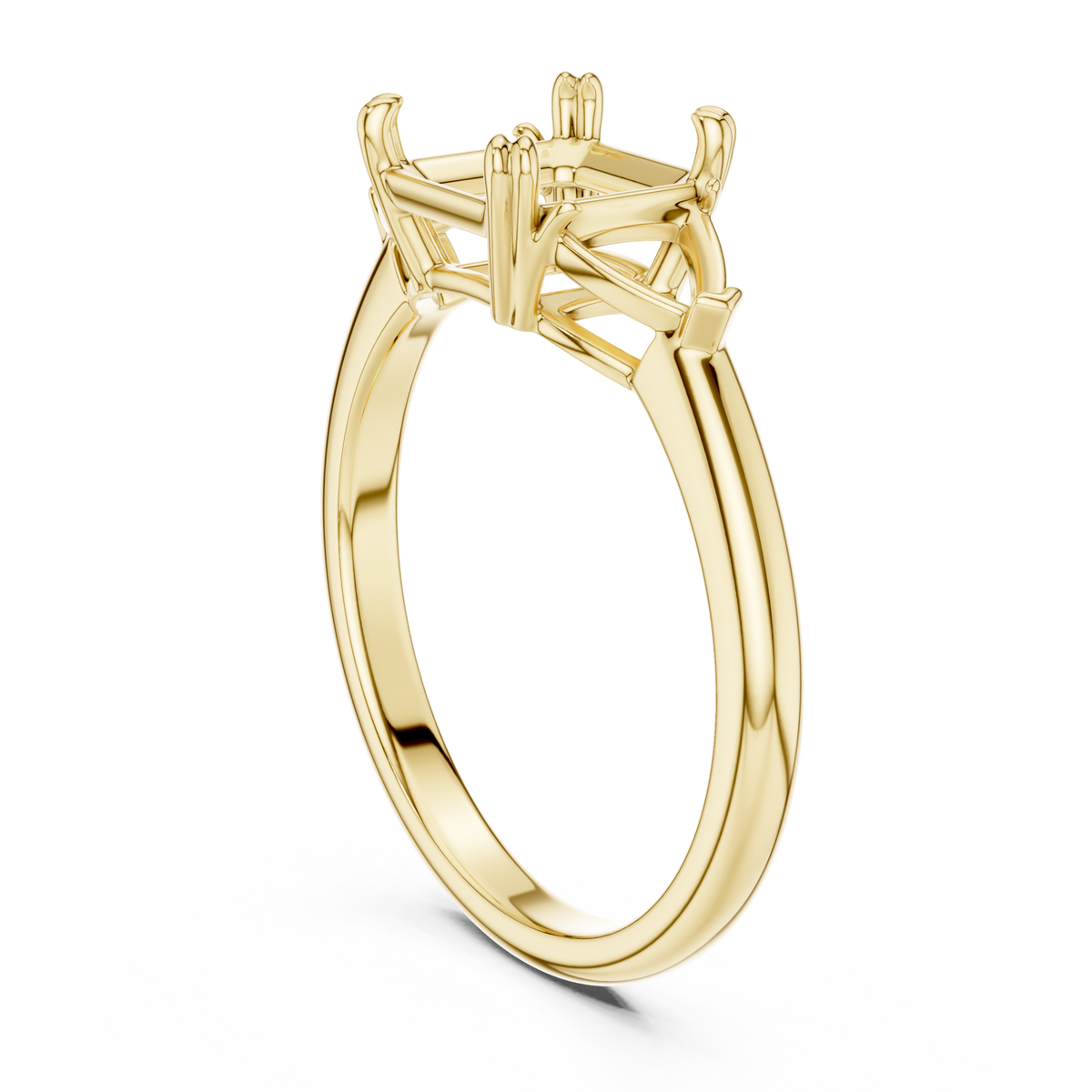 Asscher bold trillion three stone engagement ring yellow gold front view