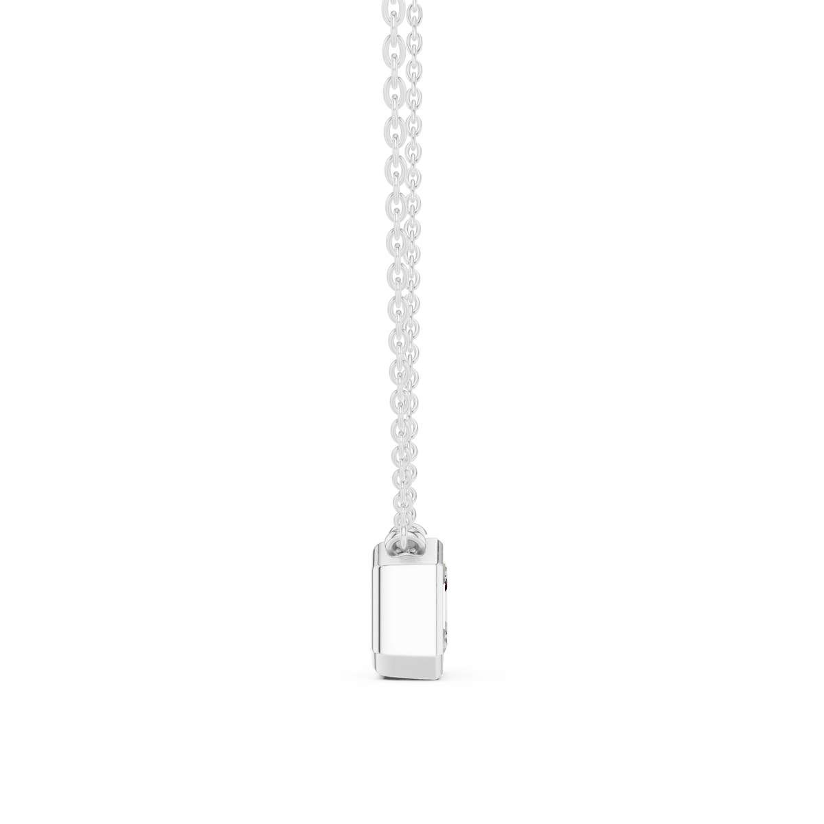 Asscher classic bezel solitaire pendant white gold side view
