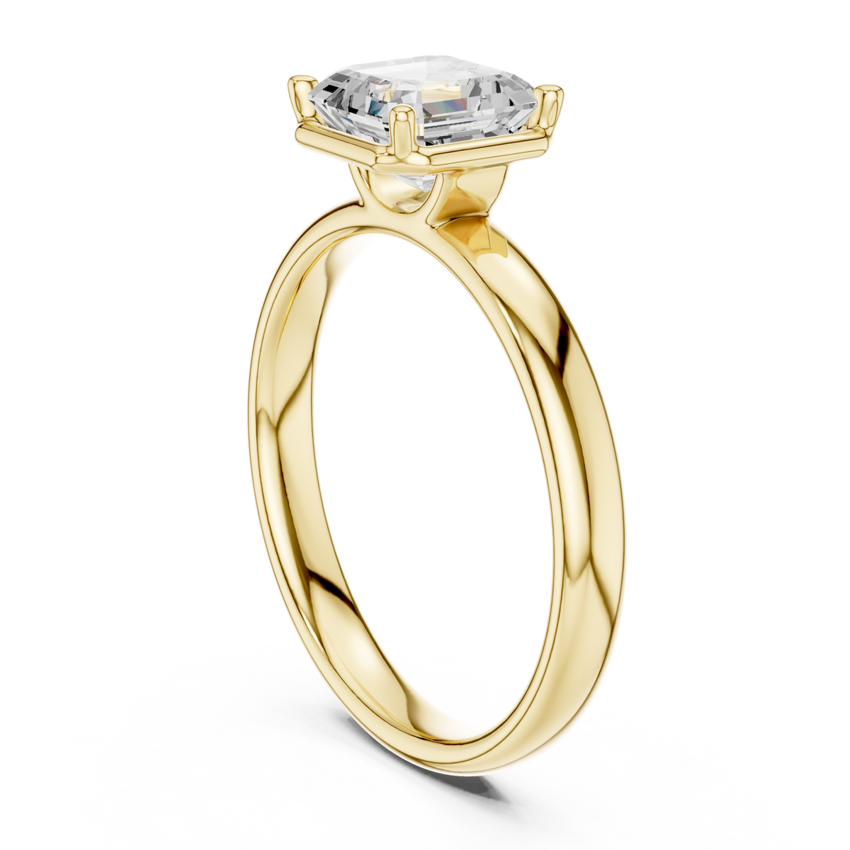 Asscher compass point solitaire engagement ring yellow gold front view