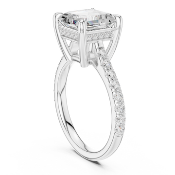 Asscher double-prong pave engagement ring white gold front view
