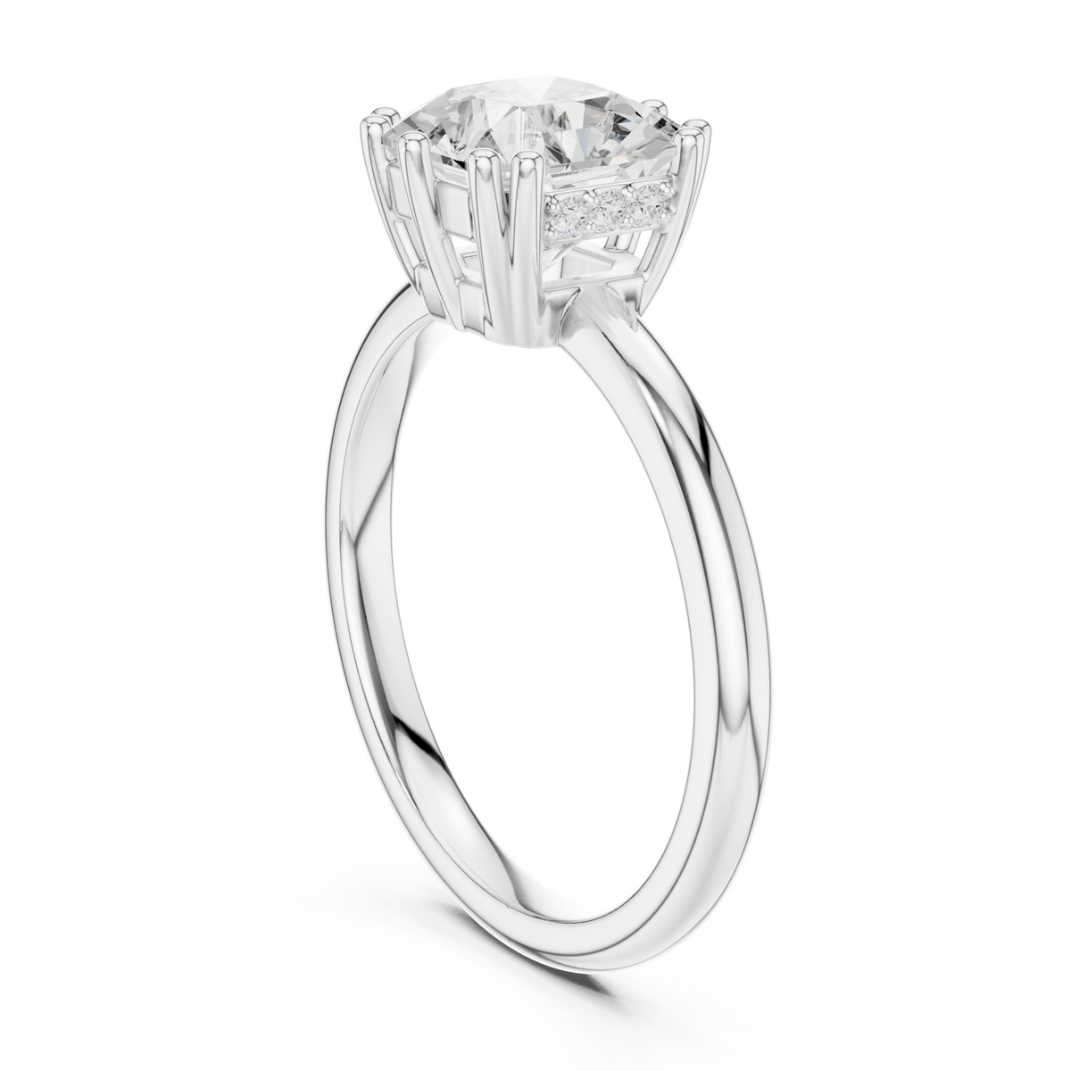 Asscher eight-prong crown solitaire engagement ring white gold front view