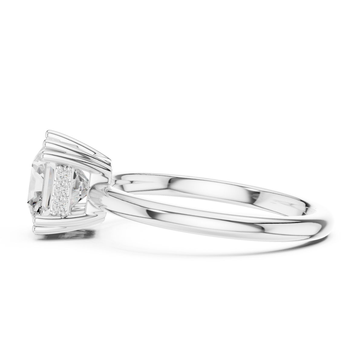 Asscher eight-prong crown solitaire engagement ring white gold side view