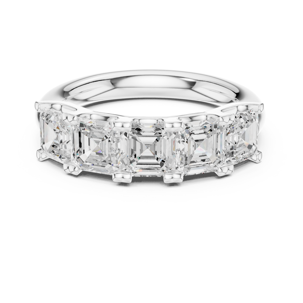 Asscher five-stone anniversary band white gold detail view