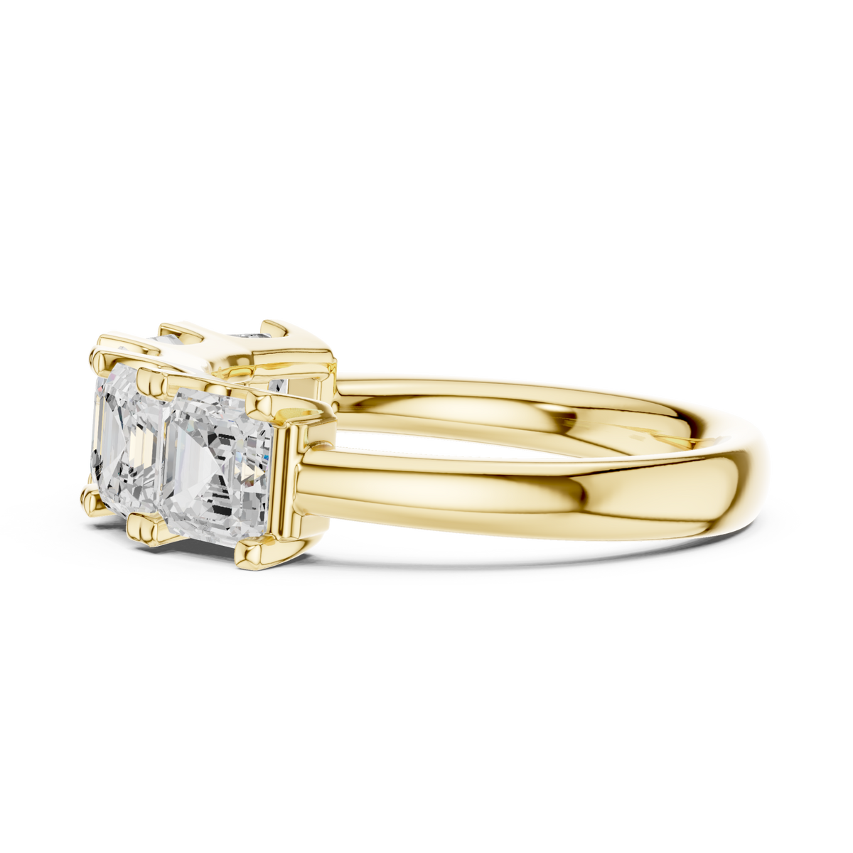 Asscher five-stone anniversary band yellow gold angle view