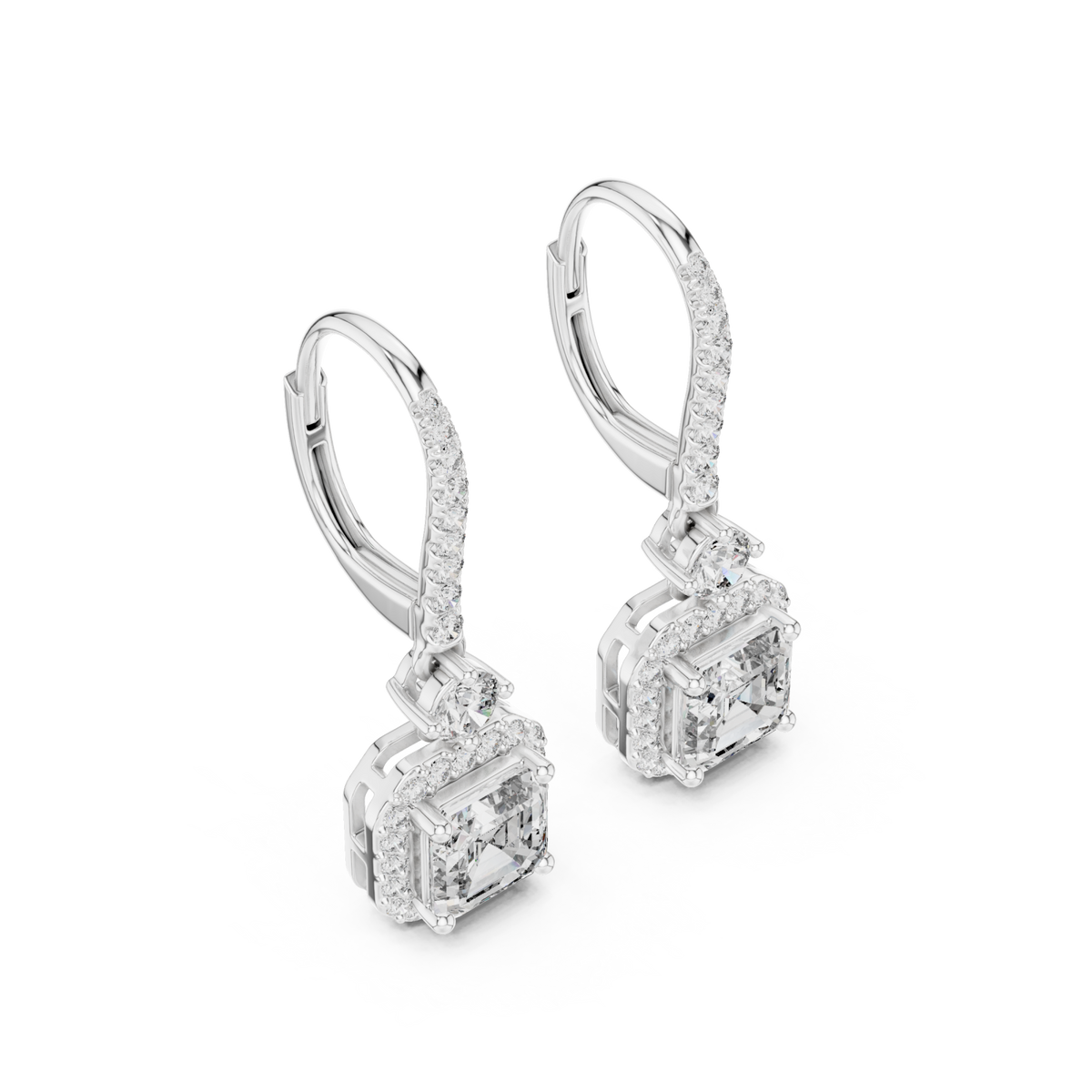  White Gold Asscher Halo Drops Angle View