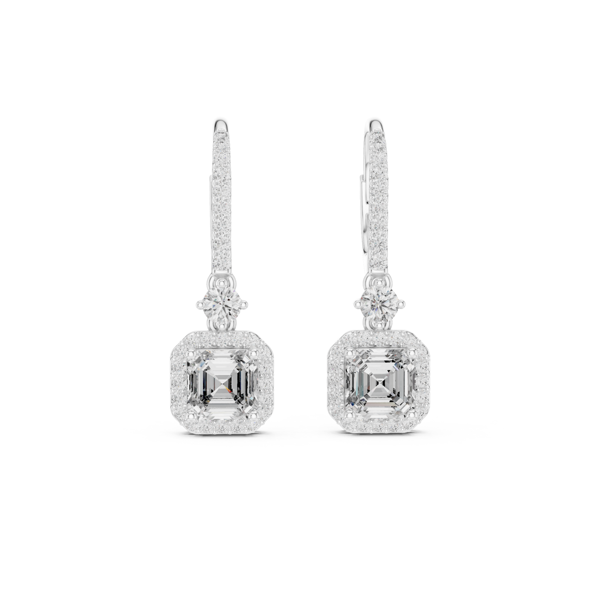 White Gold Asscher Halo Drops Detail View