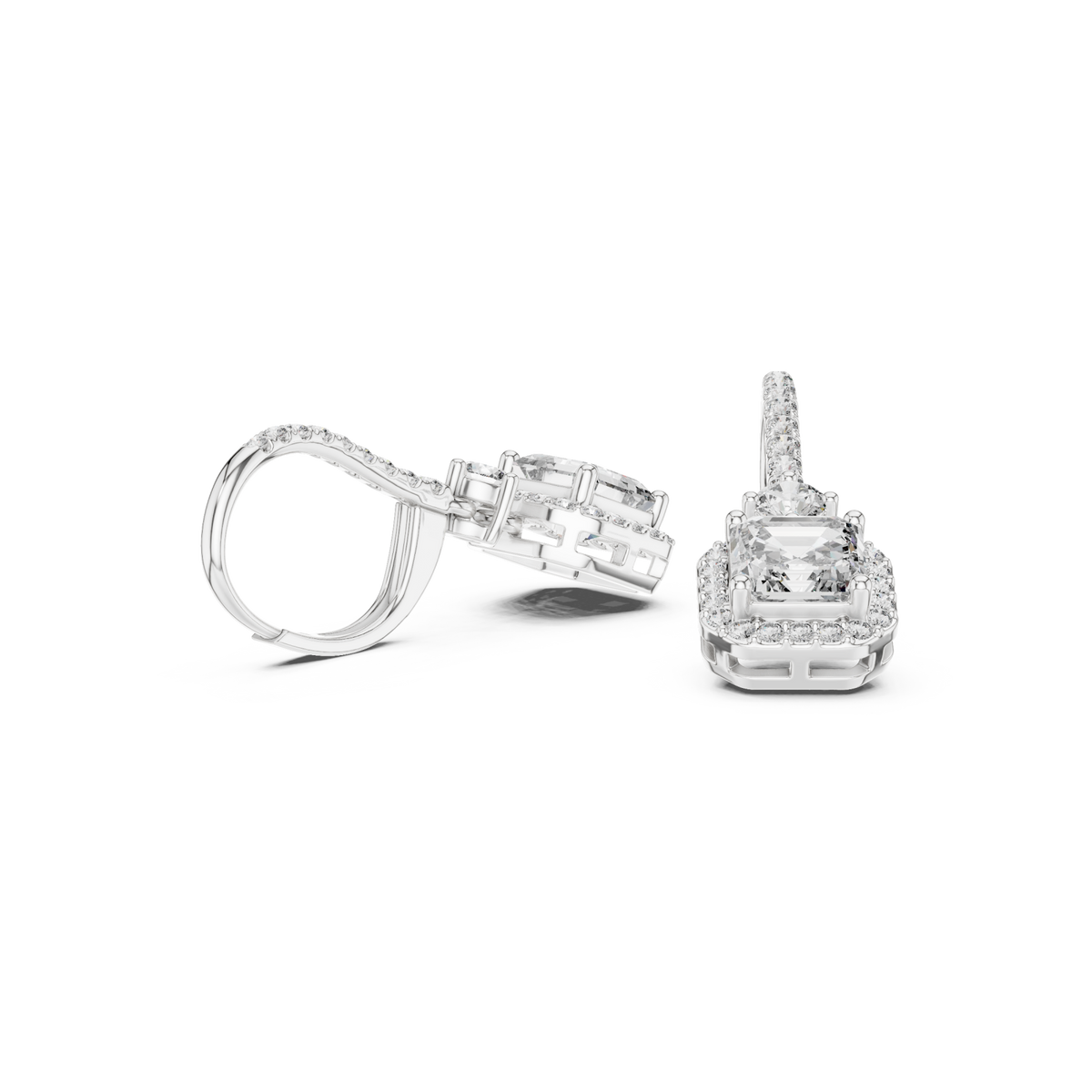  White Gold Asscher Halo Drops Front View
