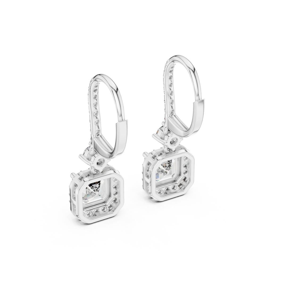 White Gold Asscher Halo Drops Side View