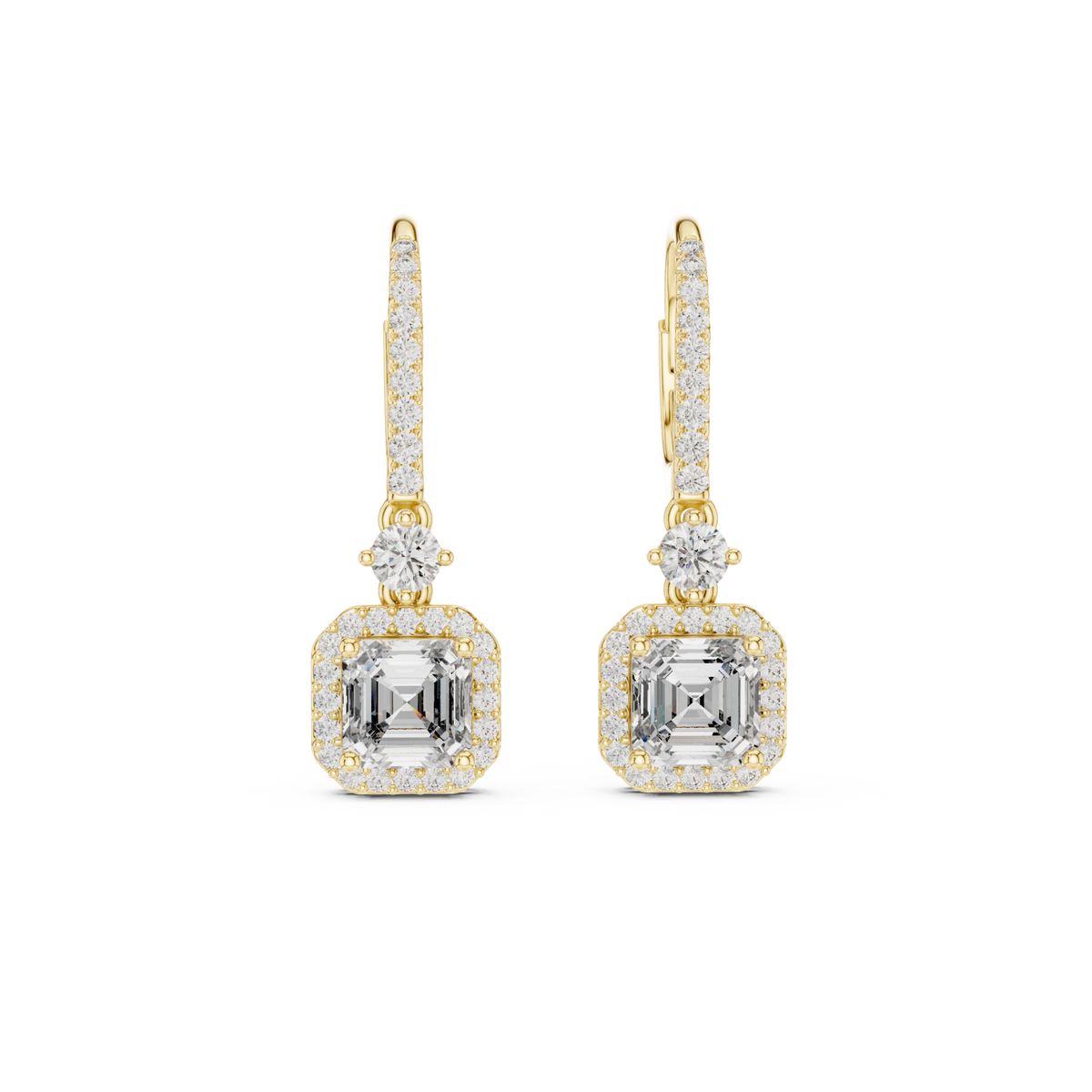  Gold Asscher Halo Drops Detail View