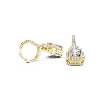 Gold Asscher Halo Drops Front View