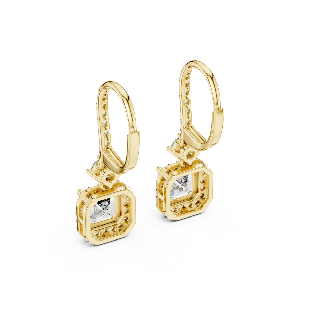 Gold Asscher Halo Drops Side View