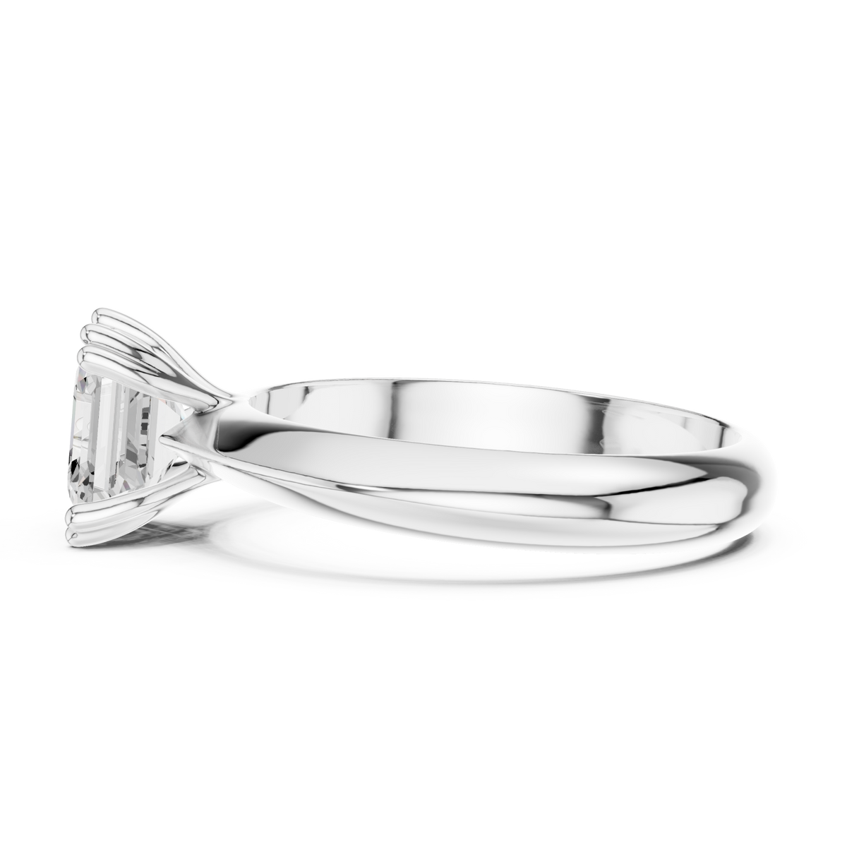 Asscher knife-edge solitaire engagement ring white gold side view