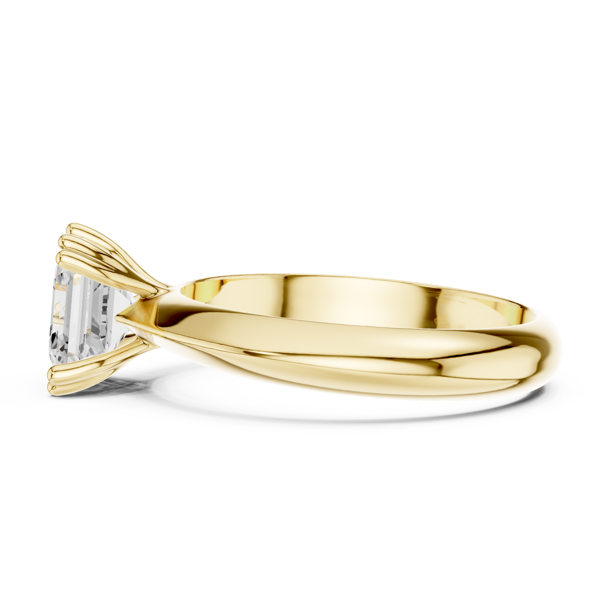 Asscher knife-edge solitaire engagement ring yellow gold side view