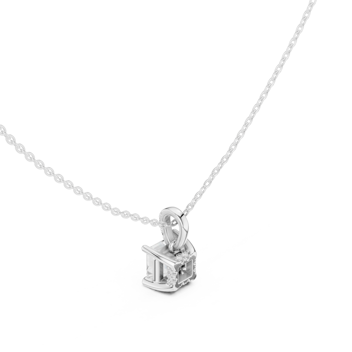 Asscher pave bail solitaire pendant white gold angle view