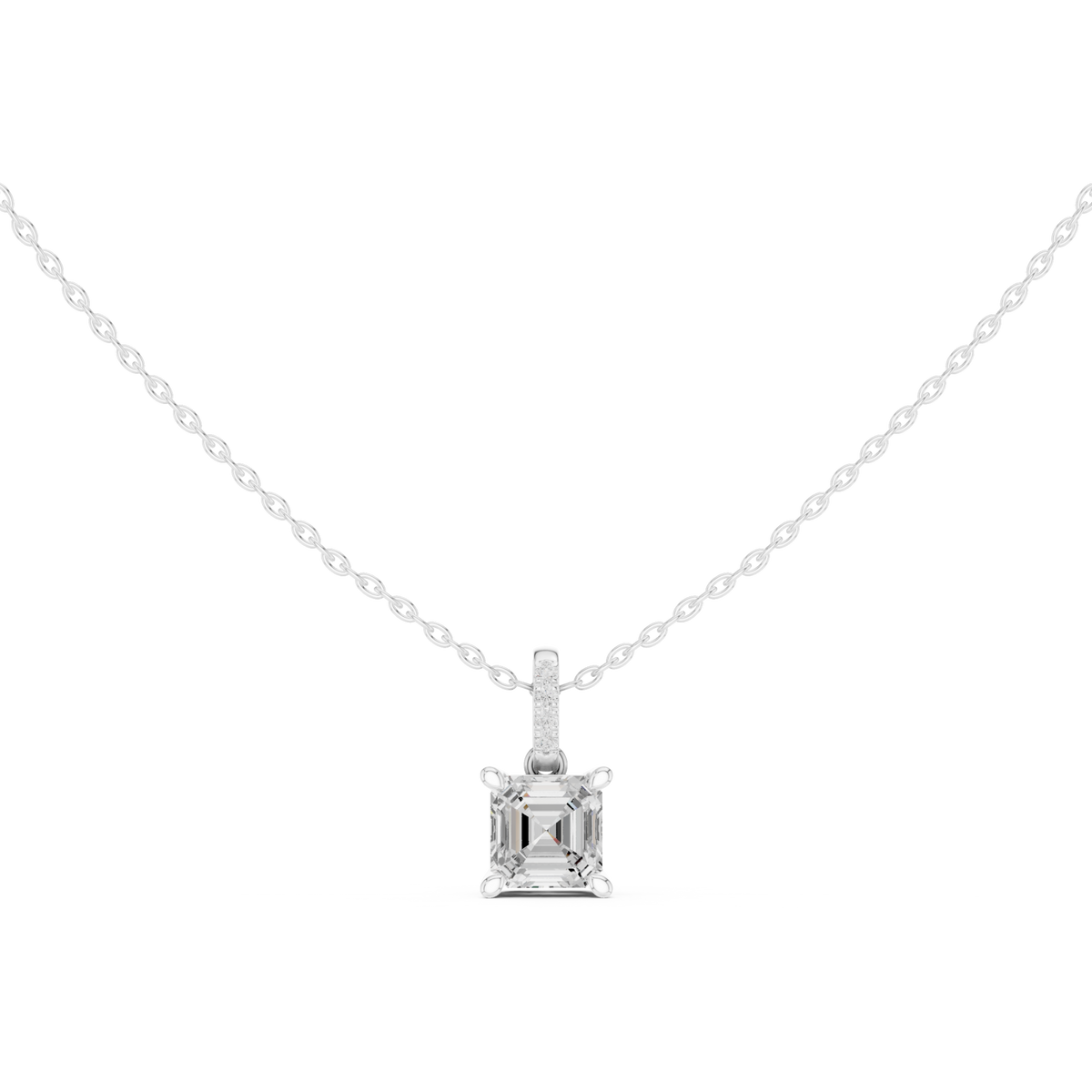 Asscher pave bail solitaire pendant white gold detail view