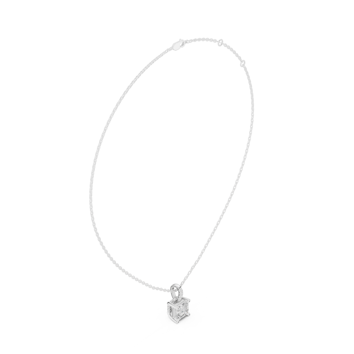 Asscher pave bail solitaire pendant white gold front view