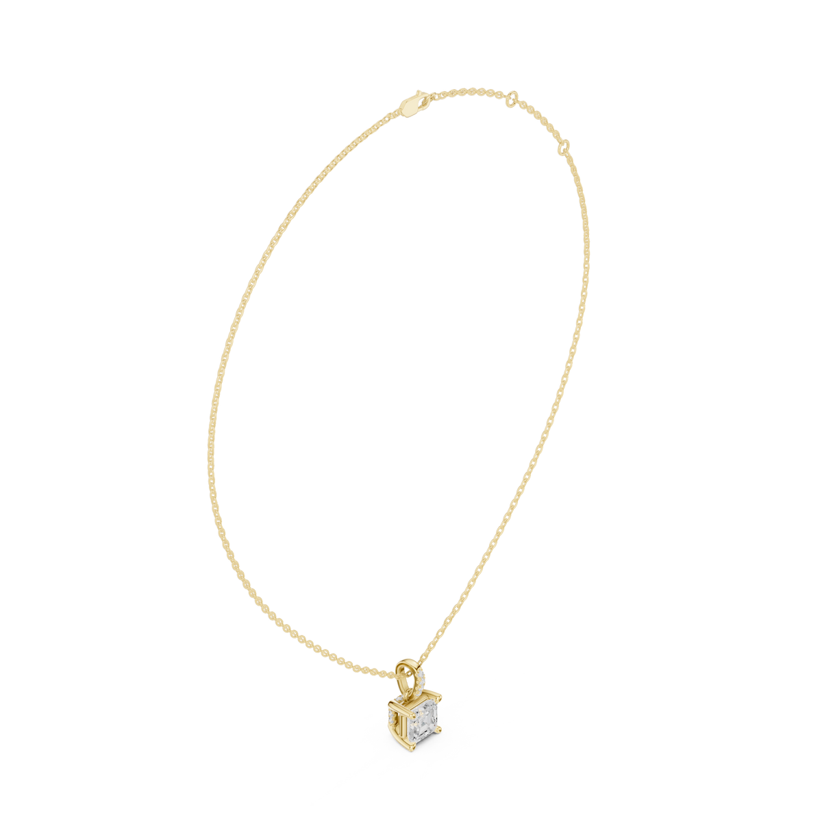 Asscher pave bail solitaire pendant yellow gold front view