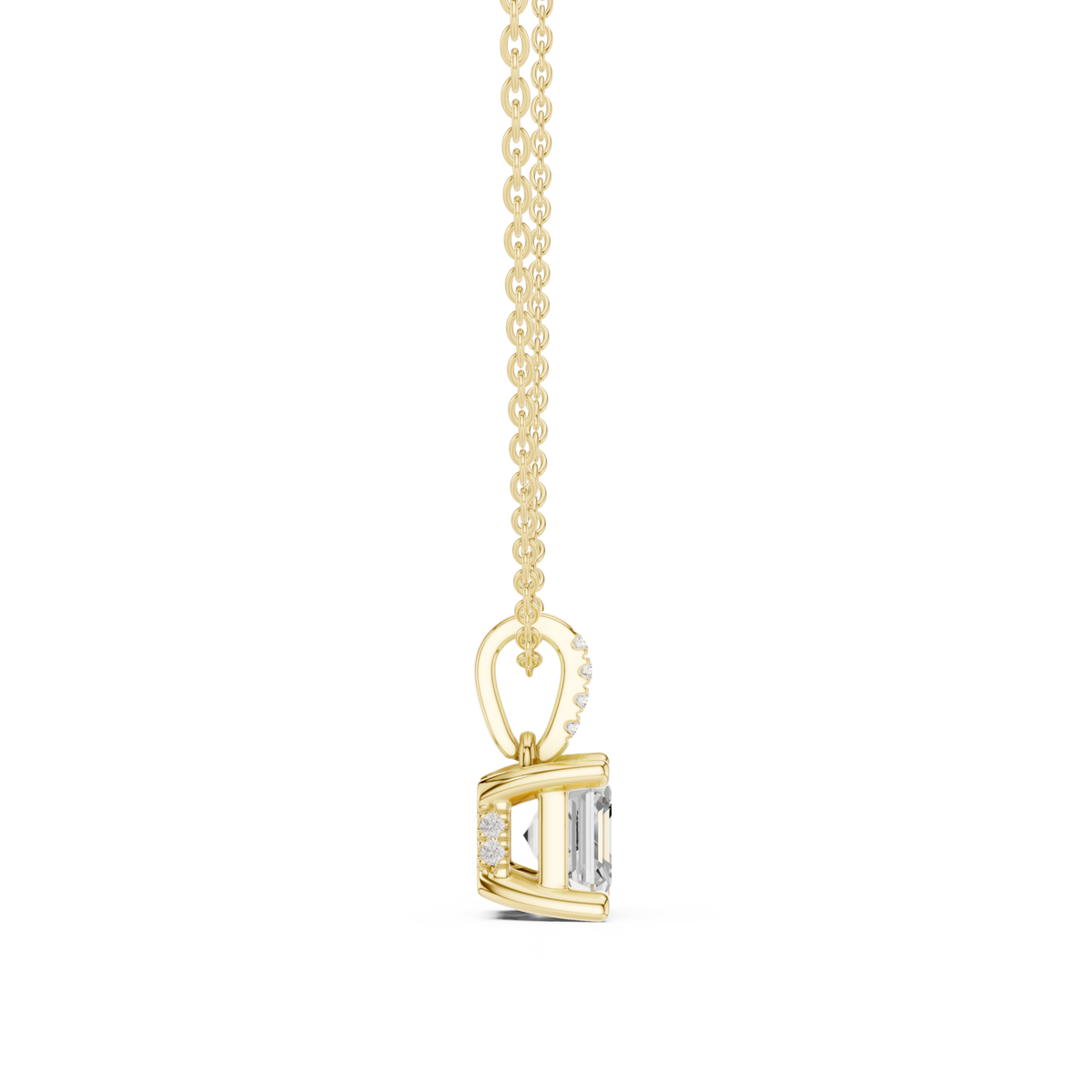 Asscher pave bail solitaire pendant yellow gold side view