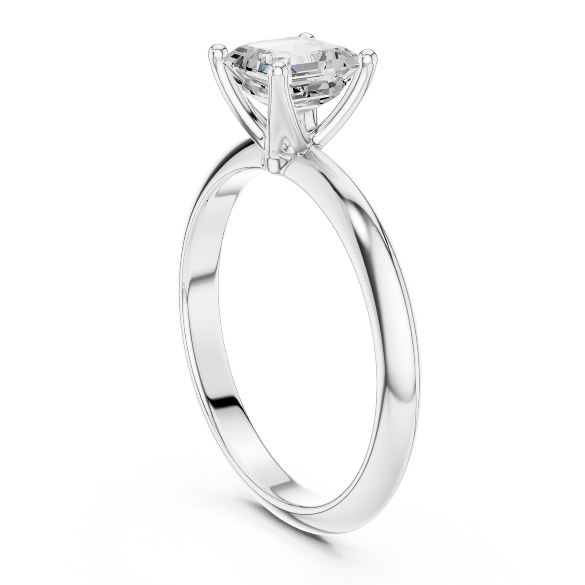 Asscher petite solitaire engagement ring white gold front view