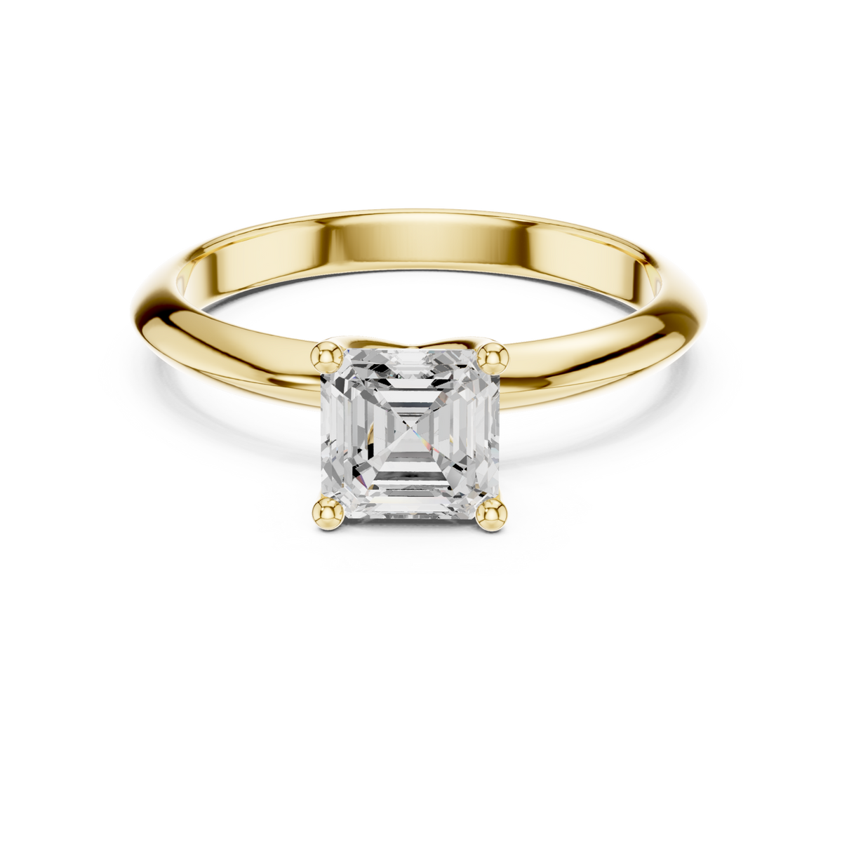 Asscher petite solitaire engagement ring yellow gold detail view